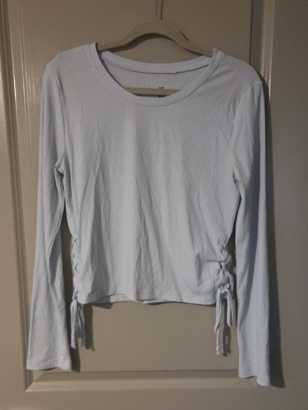 Me to We Pale Blue Ribbed Long Sleeve Top with Side Ties